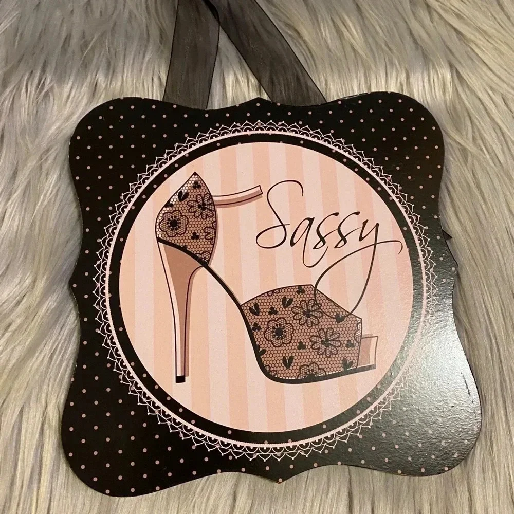 Sassy Pink & Black Wooden Hanging Sign